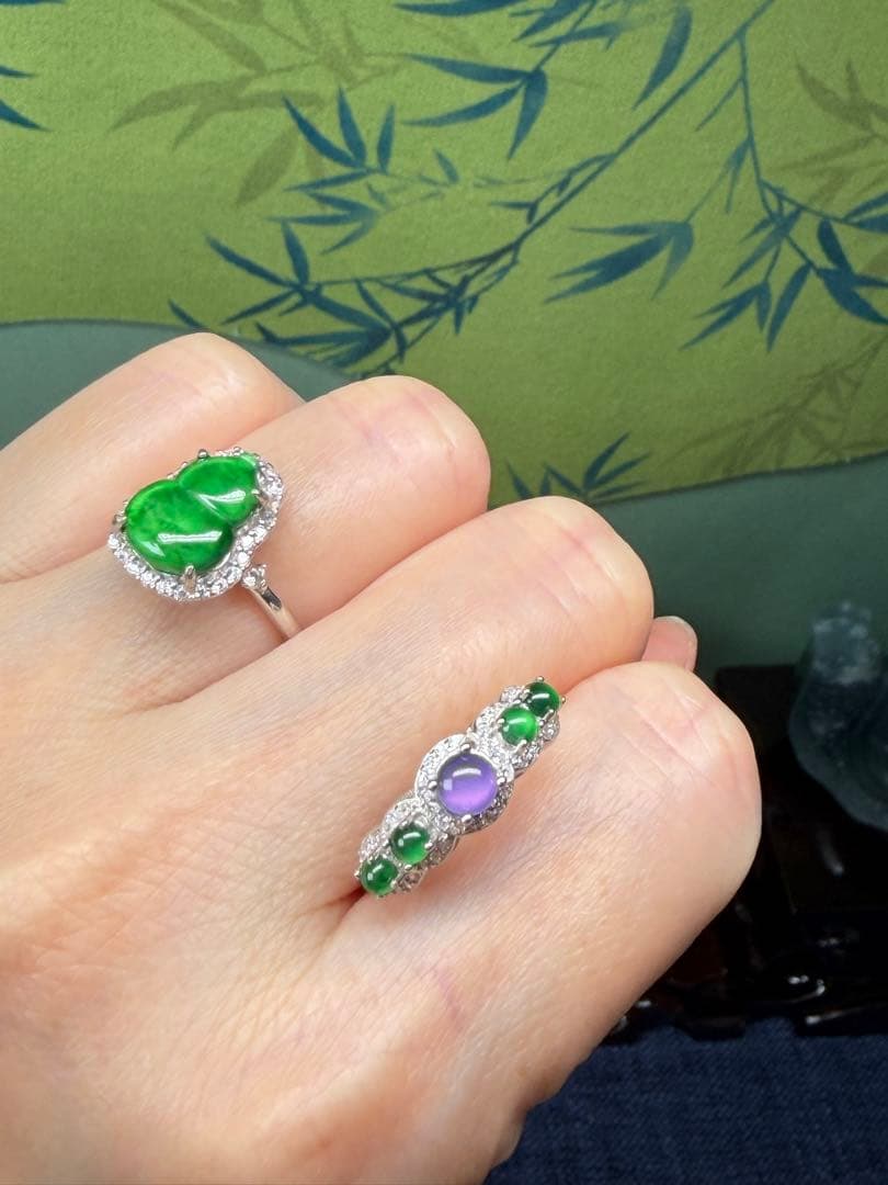 限定1点‼️ 貴重、希少品‼️18kビーズ入りロウカン質極上氷陽緑翡翠ブレス＆リング