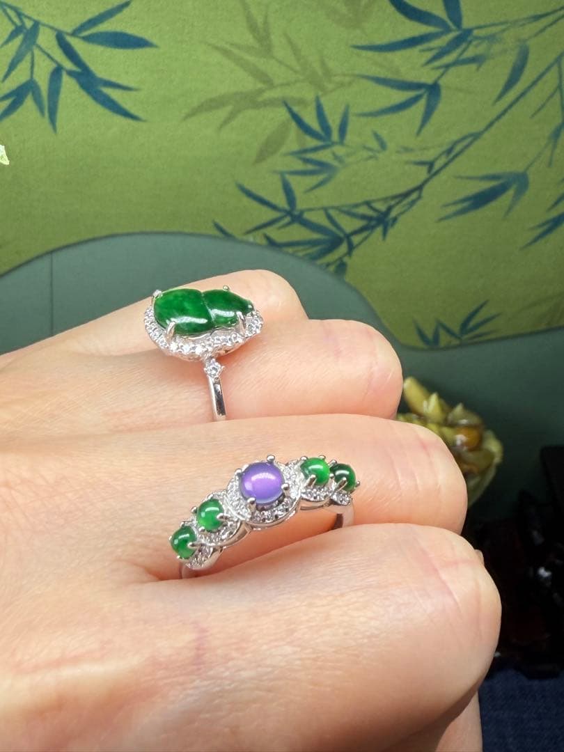 限定1点‼️ 貴重、希少品‼️18kビーズ入りロウカン質極上氷陽緑翡翠ブレス＆リング