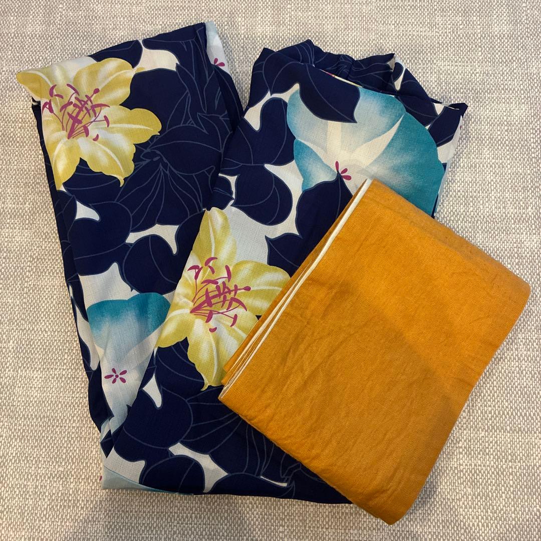撫松庵　BUSHOUAN 浴衣　百合朝顔　花柄 浴衣 帯おまけ付き