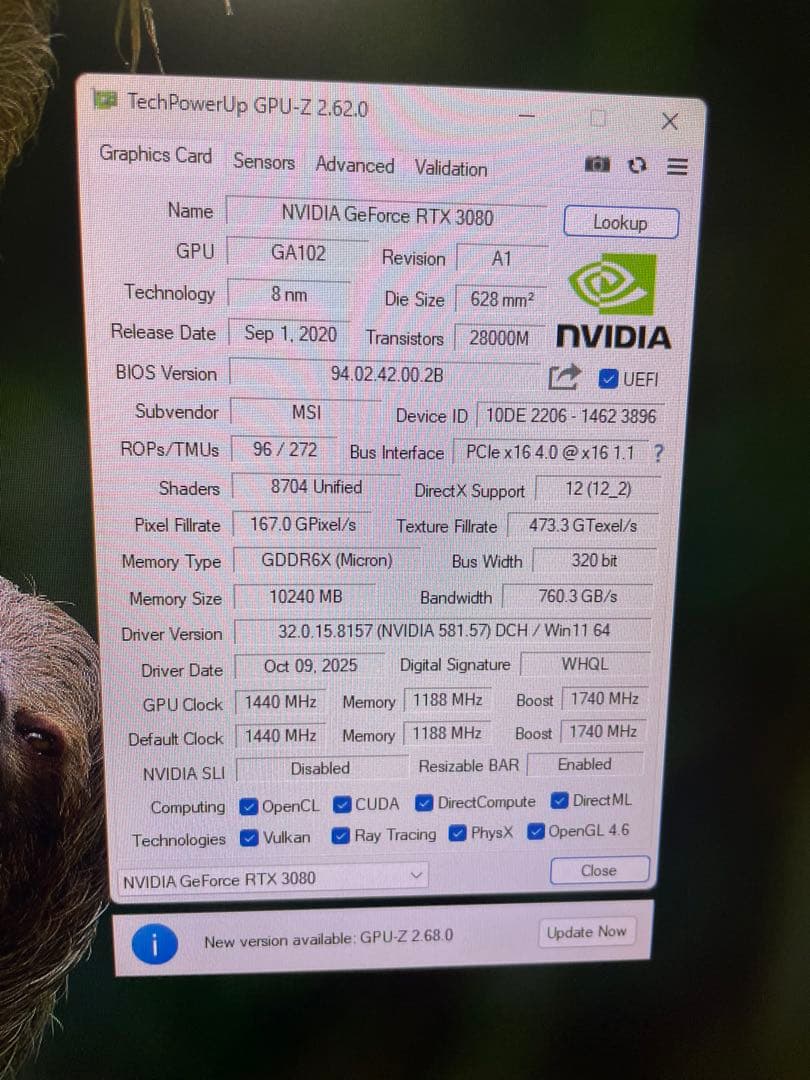 使用少　RTX3080 10GB MSI VENTUS 3X 10G OC 中古