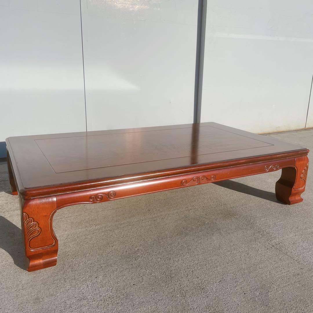 唐木家具 彫刻 花梨家具 木製座卓 ダークブラウン 和室座敷 アンティーク②