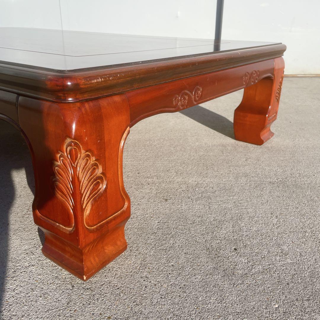 唐木家具 彫刻 花梨家具 木製座卓 ダークブラウン 和室座敷 アンティーク②