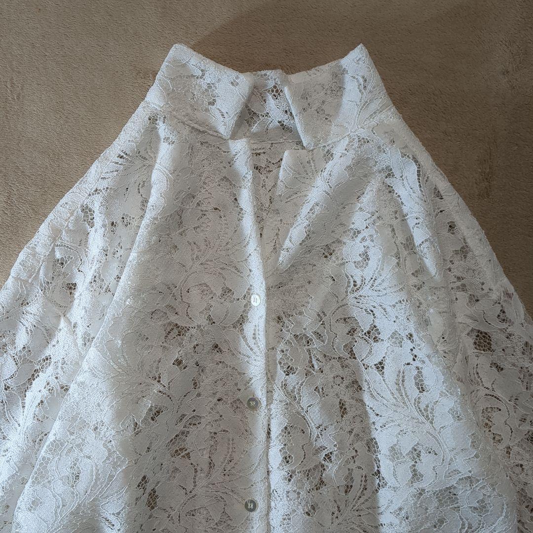 2025年 NOBLE ボタニカルレースオープンカラーシャツ　ホワイト