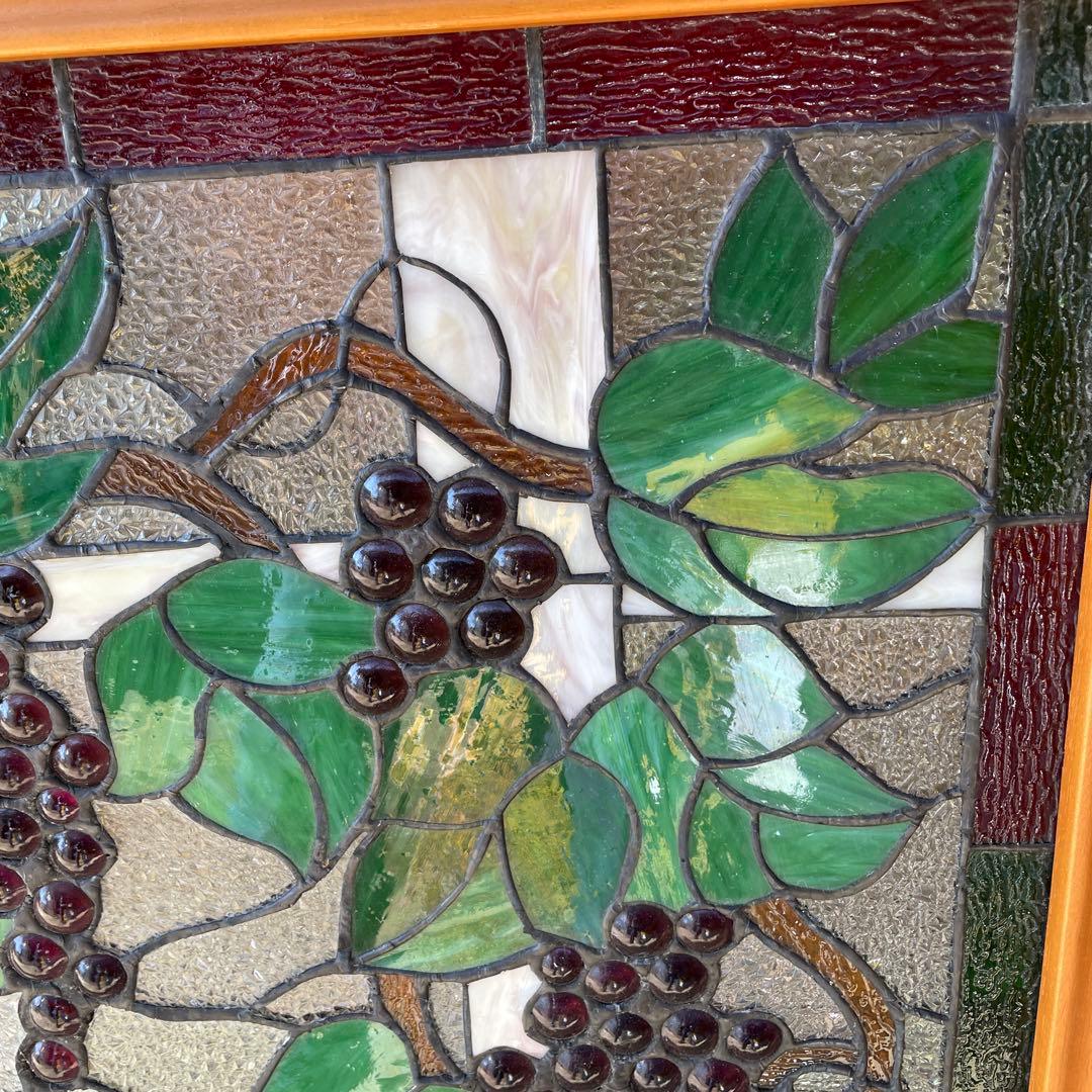 ち*ん様 ステンドグラス パネル 葡萄とカラフルな鳥 約72×57cm 壁掛け