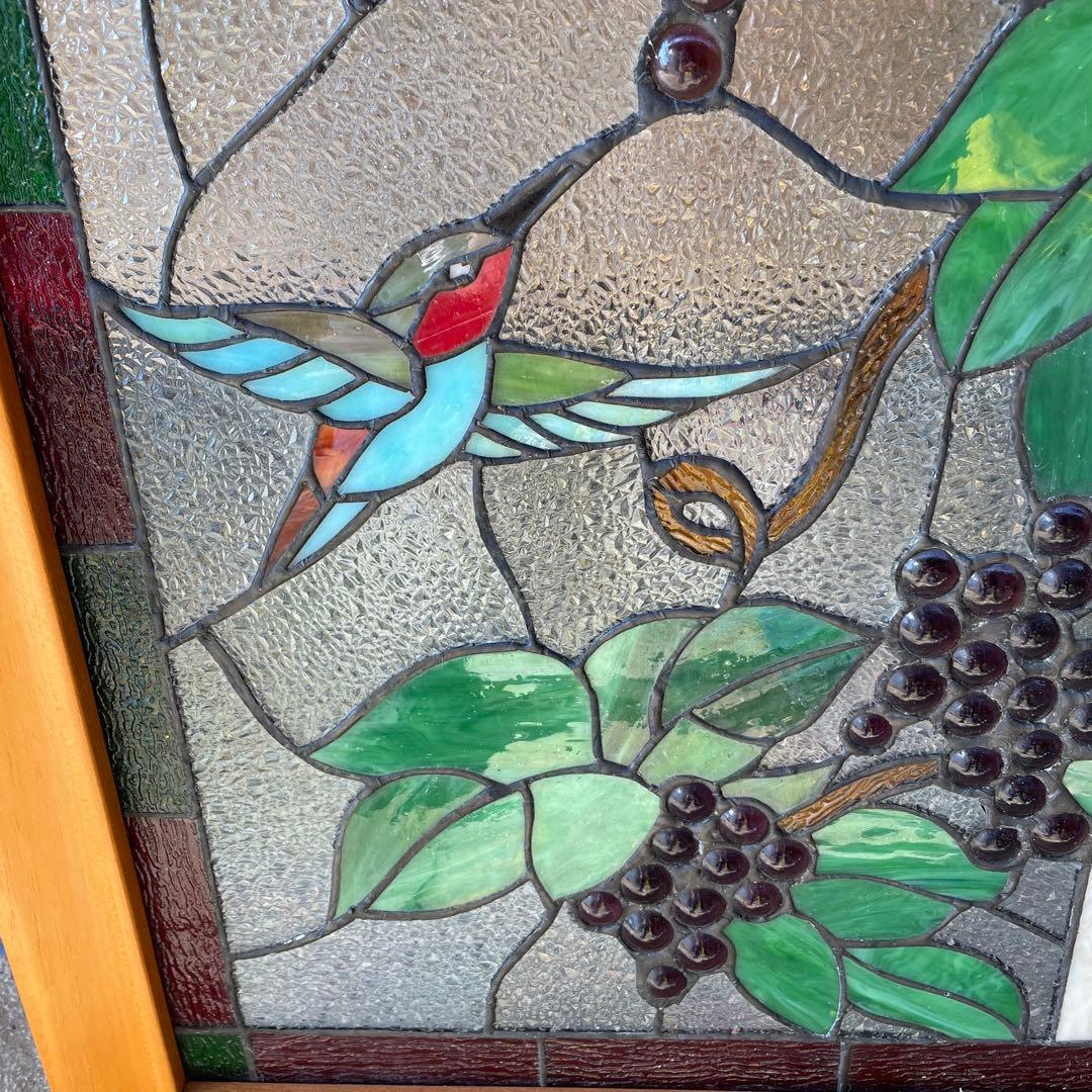 ち*ん様 ステンドグラス パネル 葡萄とカラフルな鳥 約72×57cm 壁掛け