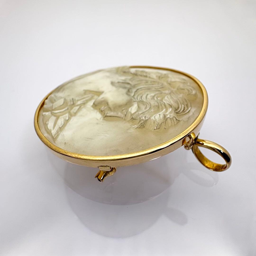 K18 カメオ ブローチ ペンダントトップ シェル 女性横顔 総重量10.4g