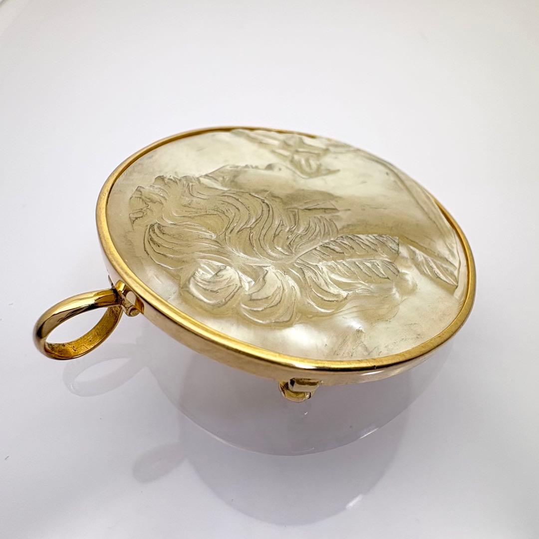 K18 カメオ ブローチ ペンダントトップ シェル 女性横顔 総重量10.4g