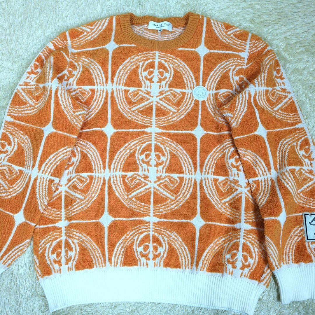 マークアンドロナ ニット クルーネック スカル ウール オレンジ L