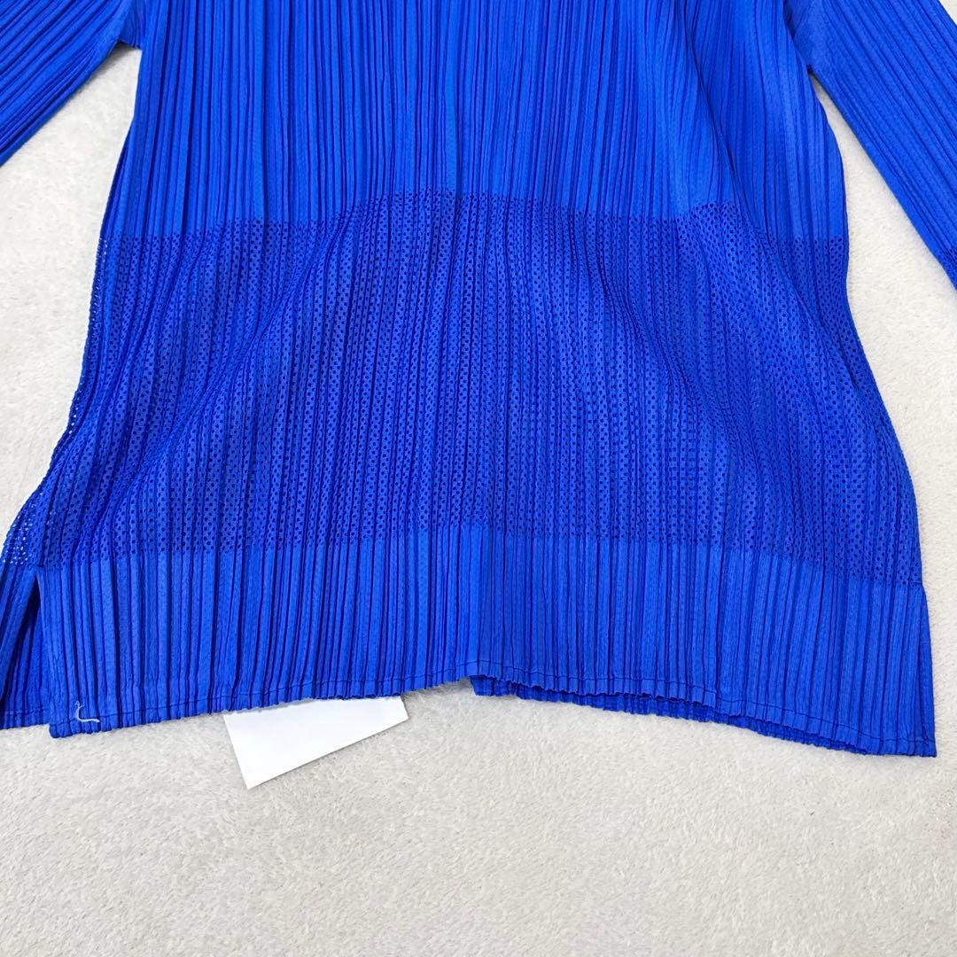 極美品✨PLEATS PLEASE プリーツ　メッシュ　ブルー　長袖　ブラウス