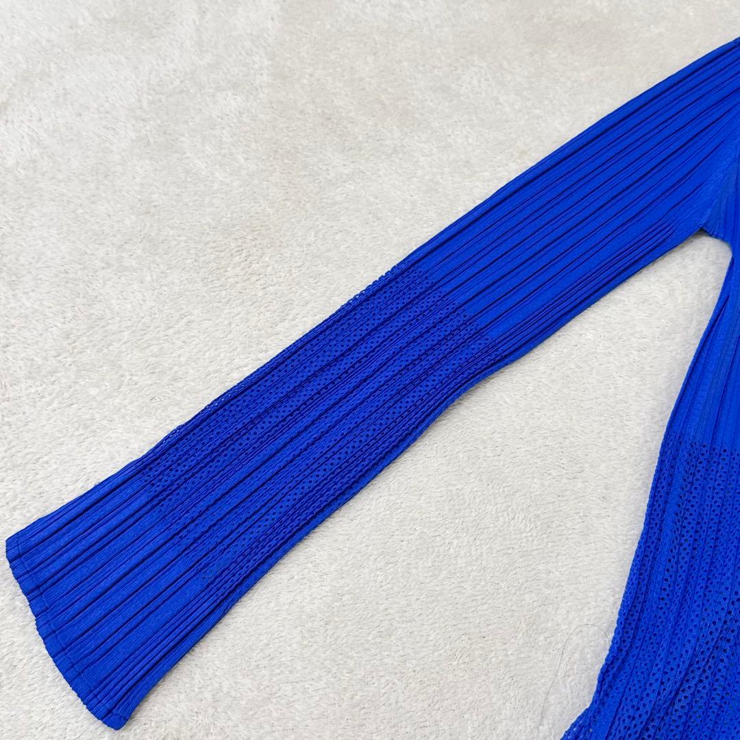 極美品✨PLEATS PLEASE プリーツ　メッシュ　ブルー　長袖　ブラウス