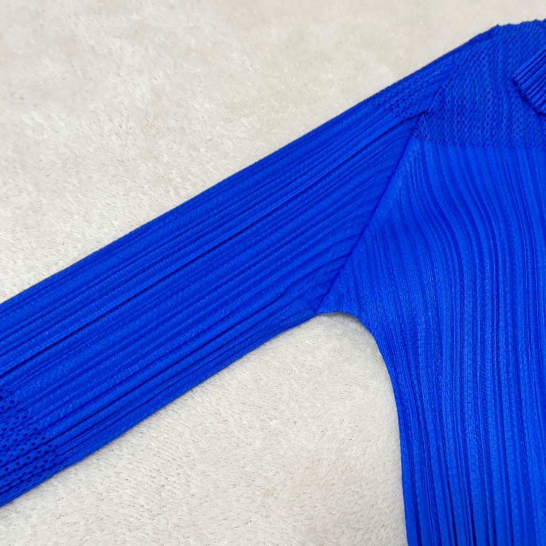 極美品✨PLEATS PLEASE プリーツ　メッシュ　ブルー　長袖　ブラウス