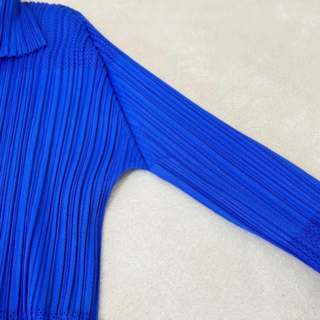 極美品✨PLEATS PLEASE プリーツ　メッシュ　ブルー　長袖　ブラウス