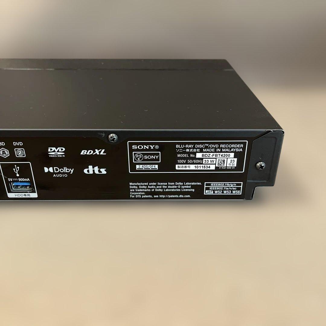 【美品】SONY Blu-ray BDZ-FBT4200 ブルーレイレコーダー