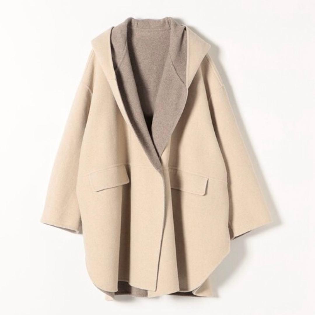 〜12/21 SHIPS any ノーカラーコート　フード　ジャケット ベージュ
