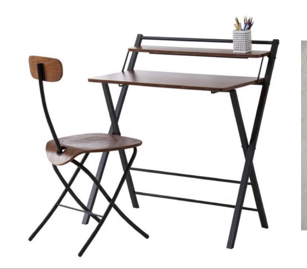 たのメル便　ホワイト折りたたみパソコンデスク 上段棚付き