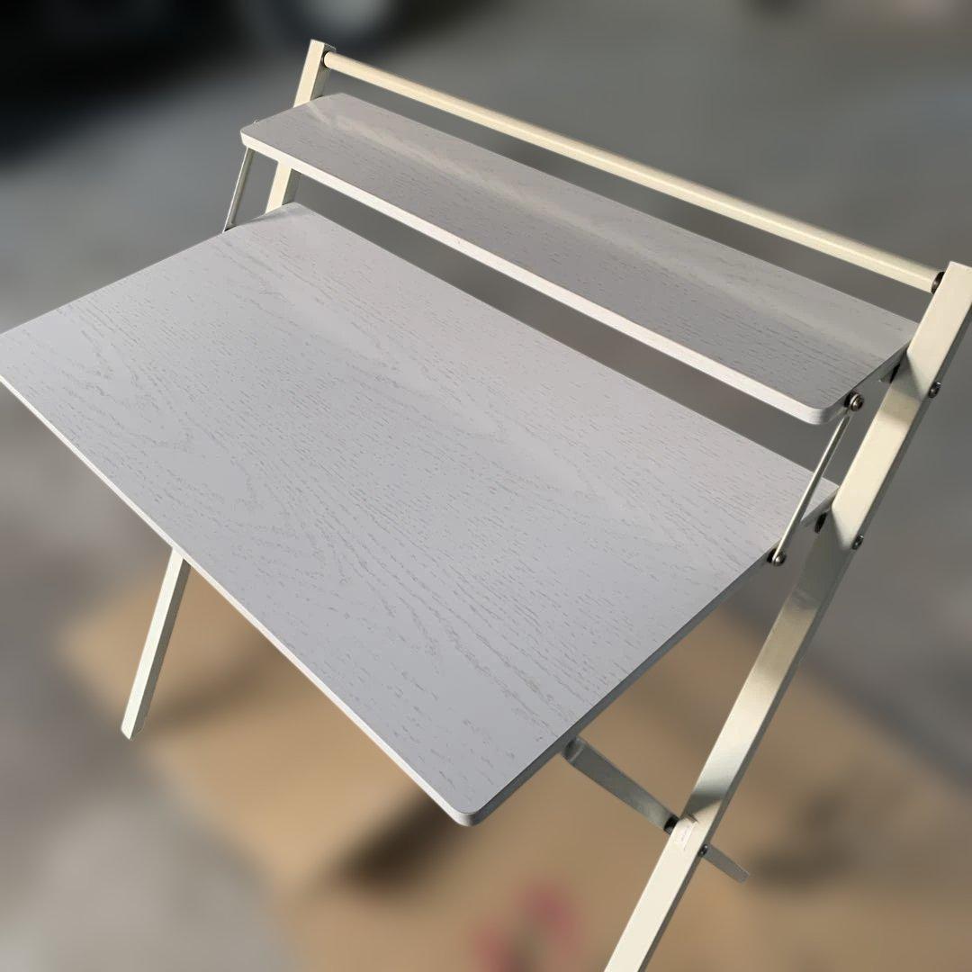 たのメル便　ホワイト折りたたみパソコンデスク 上段棚付き