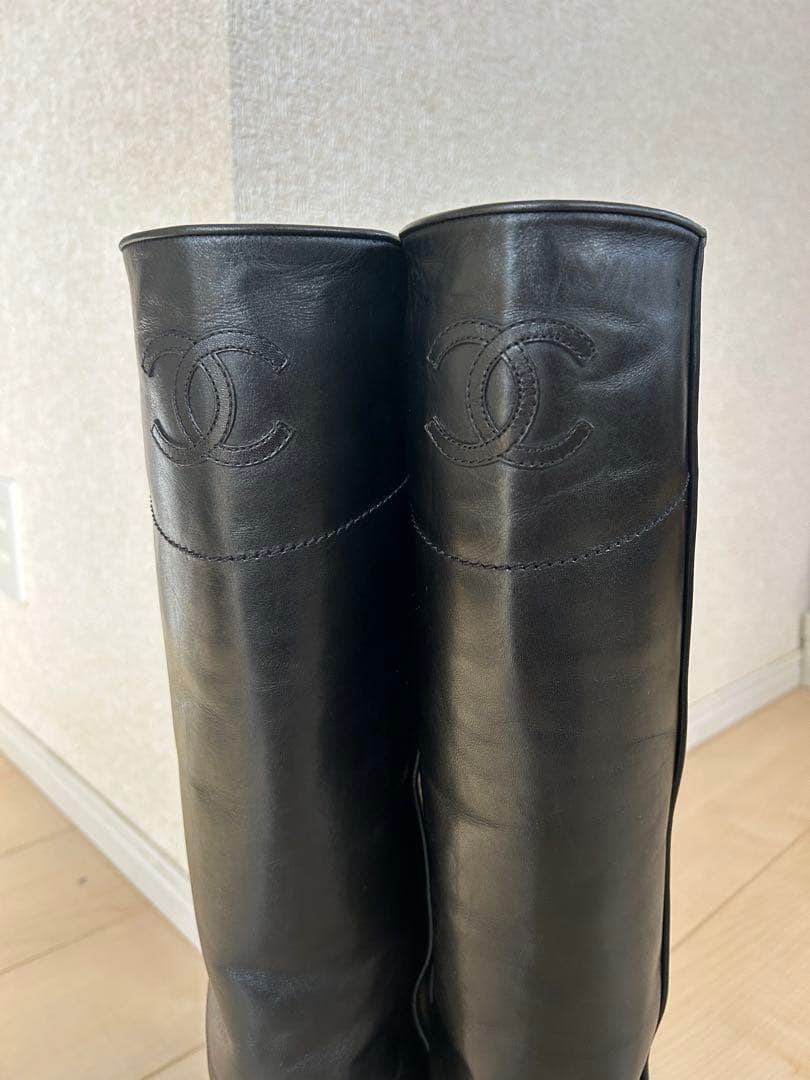 CHANEL ブラックレザー ロングブーツ 36