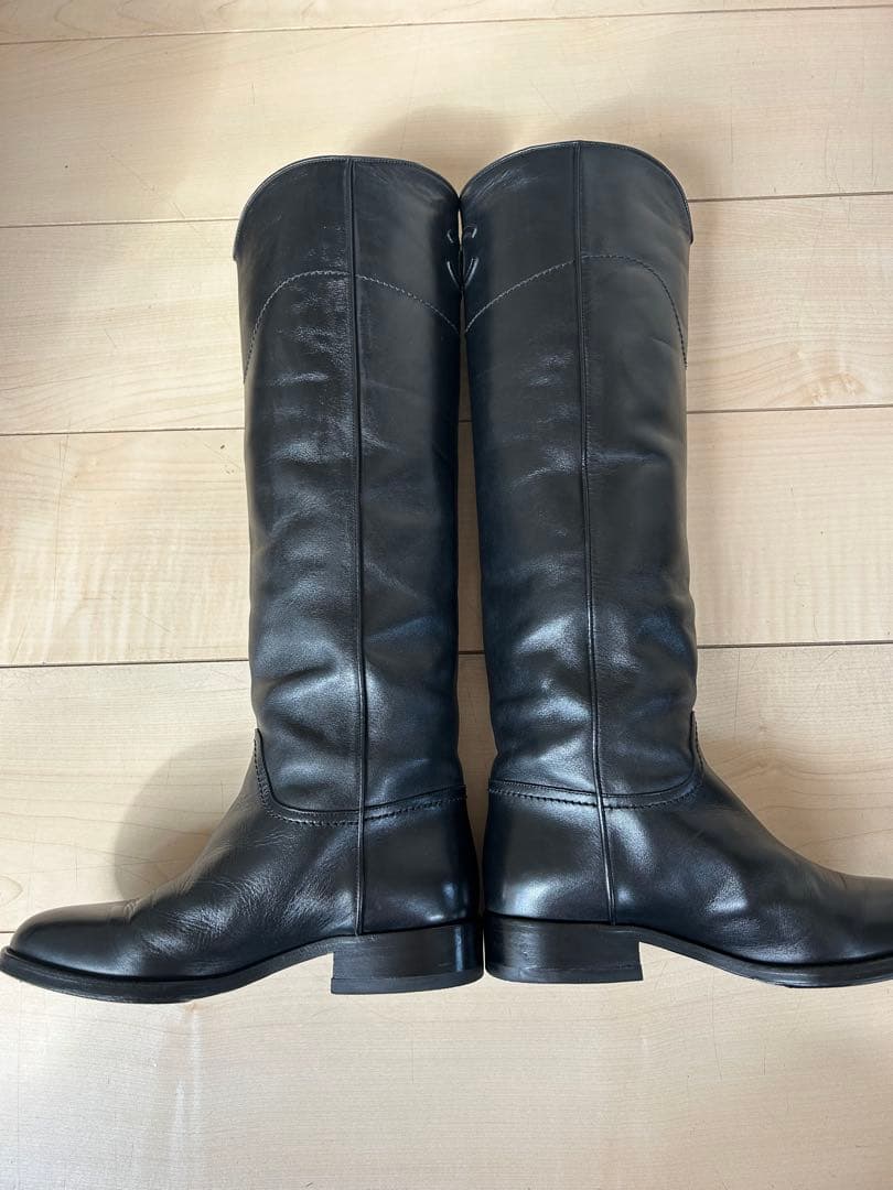 CHANEL ブラックレザー ロングブーツ 36