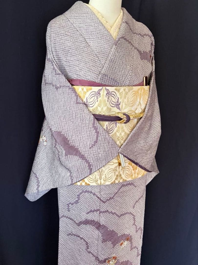 【訪問着】身丈お直し料金・補正着　疋田本鹿子総絞り 花柄日本刺繍　気品ある薄紫