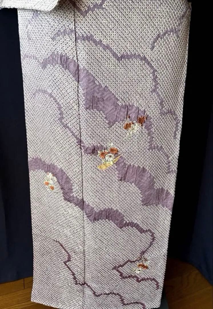 【訪問着】身丈お直し料金・補正着　疋田本鹿子総絞り 花柄日本刺繍　気品ある薄紫