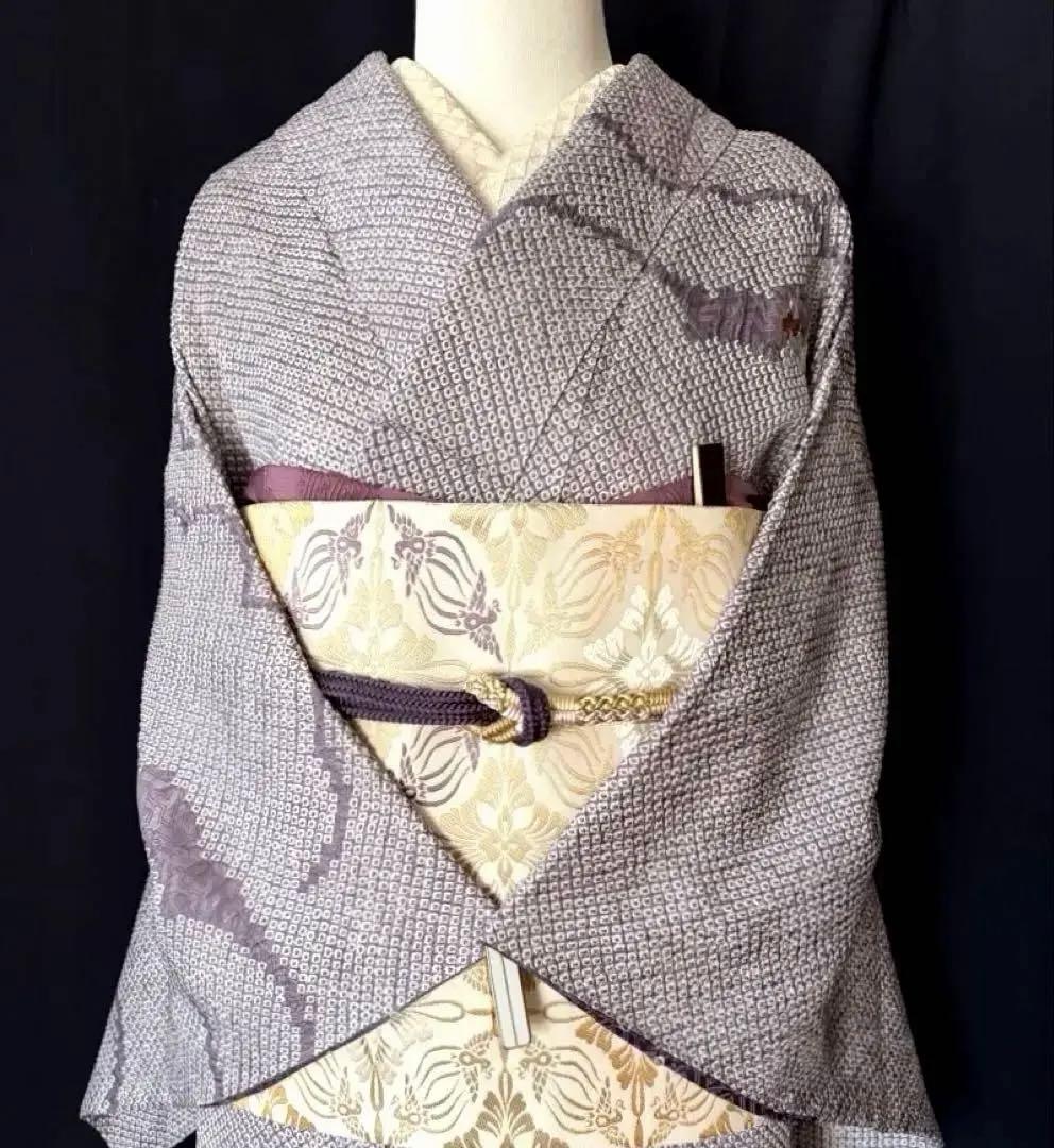 【訪問着】身丈お直し料金・補正着　疋田本鹿子総絞り 花柄日本刺繍　気品ある薄紫