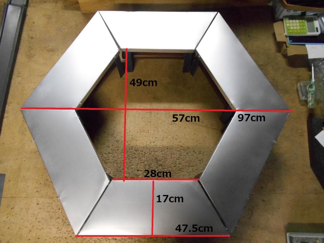 ヘキサテーブル 6角/焚き火テーブル シルバー ガルバ クリップ接続 自作