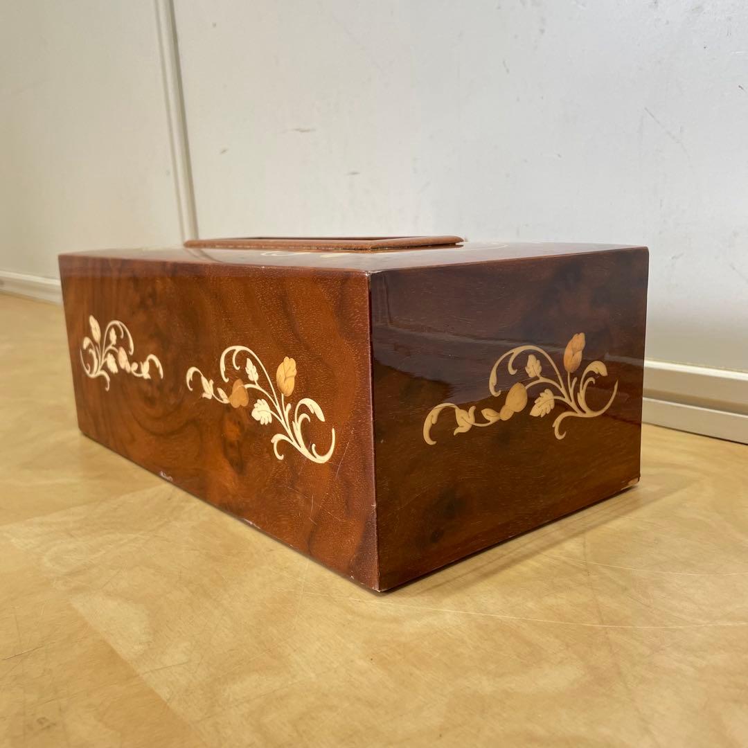 イタリア製 象嵌 ティッシュケース 木製ティッシュボックス アンティーク調
