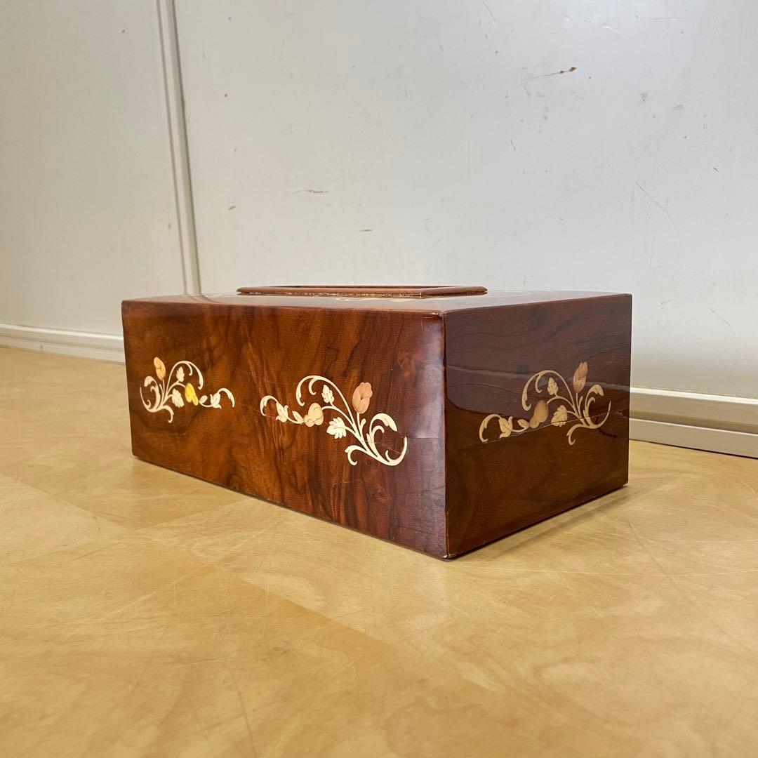 イタリア製 象嵌 ティッシュケース 木製ティッシュボックス アンティーク調
