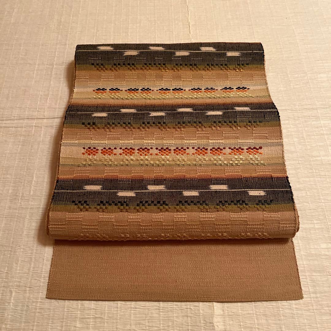琉球　首里織　絣　名古屋帯 証紙