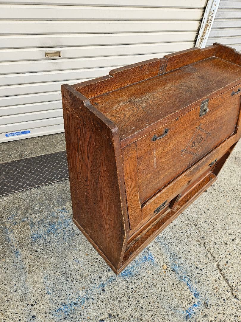 日本のアンティーク 古いライティングビューロー 帳場机 収納棚 明治 大正時代