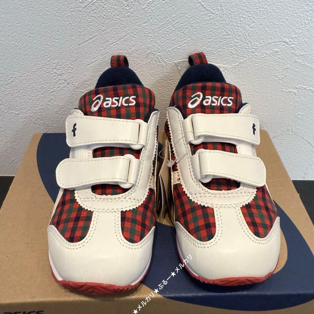 新品★ファミリア アシックス スニーカー 17cm チェック 赤 未使用