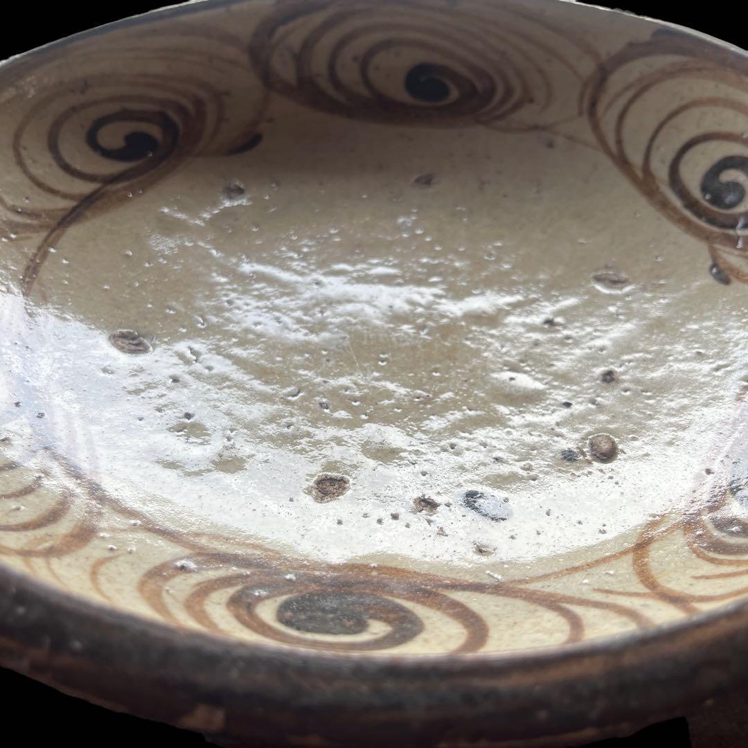 馬の目皿 石皿 古瀬戸 幕末 皿 古丹波 馬の目皿 鉄絵 白化粧 渦巻文