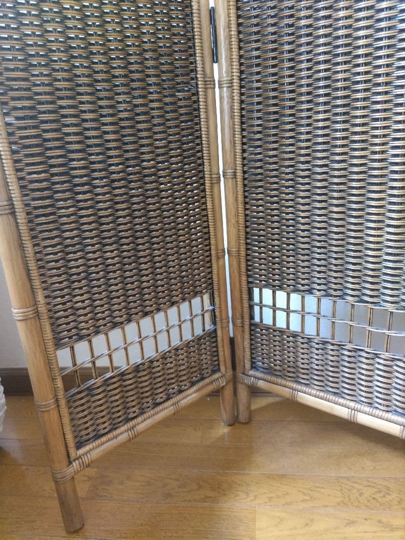 藤　ラタン　パーテション　4連　衝立　間仕切り