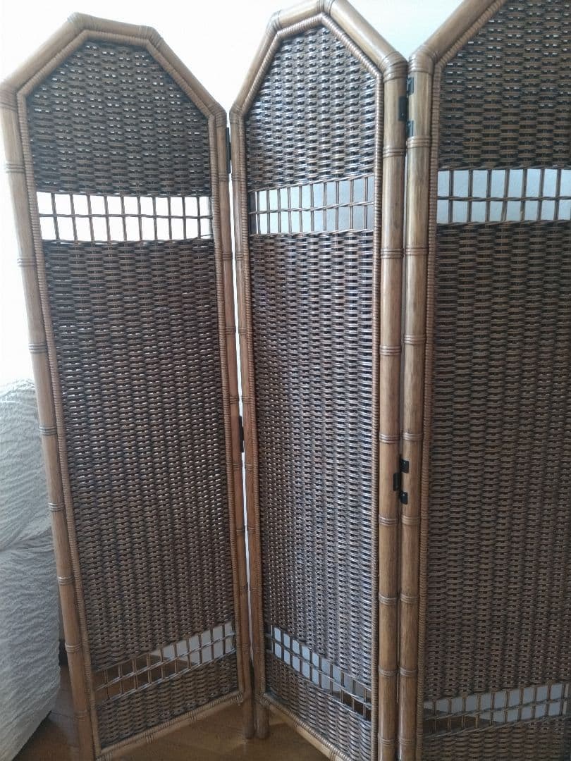 藤　ラタン　パーテション　4連　衝立　間仕切り