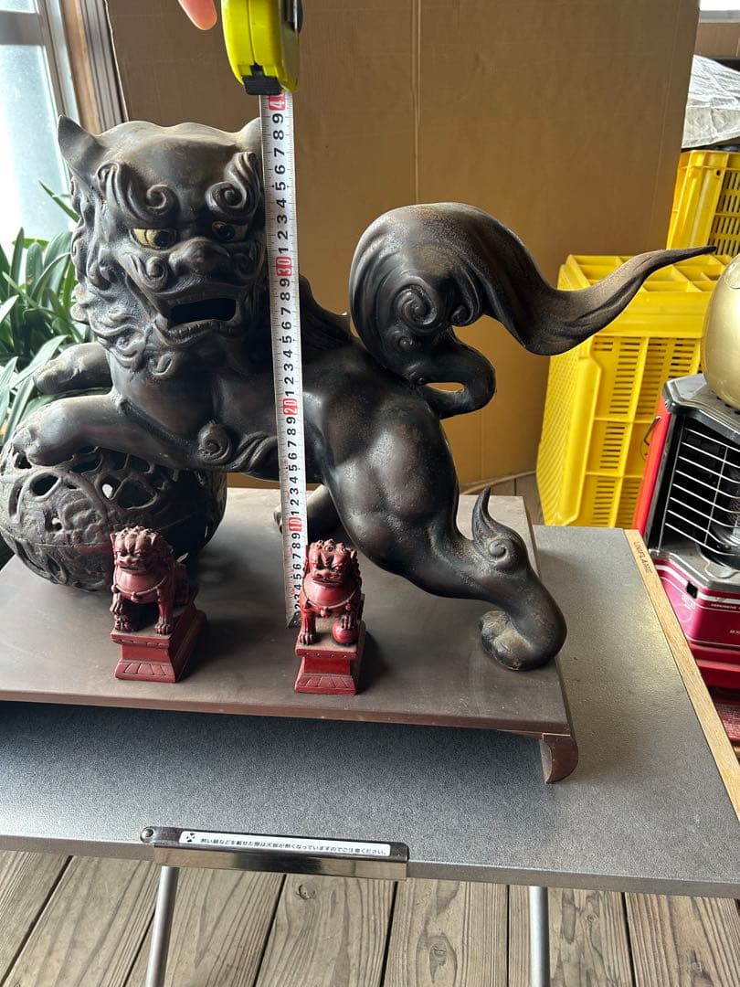 昭和レトロ 大型￼ 鉄製　￼金属工芸　玉乗り獅子像　狛犬像　置物　オブジェ