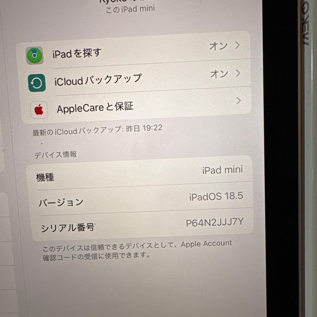 iPad mini A17Pro 本体 128GB WiFiモデルです。美品
