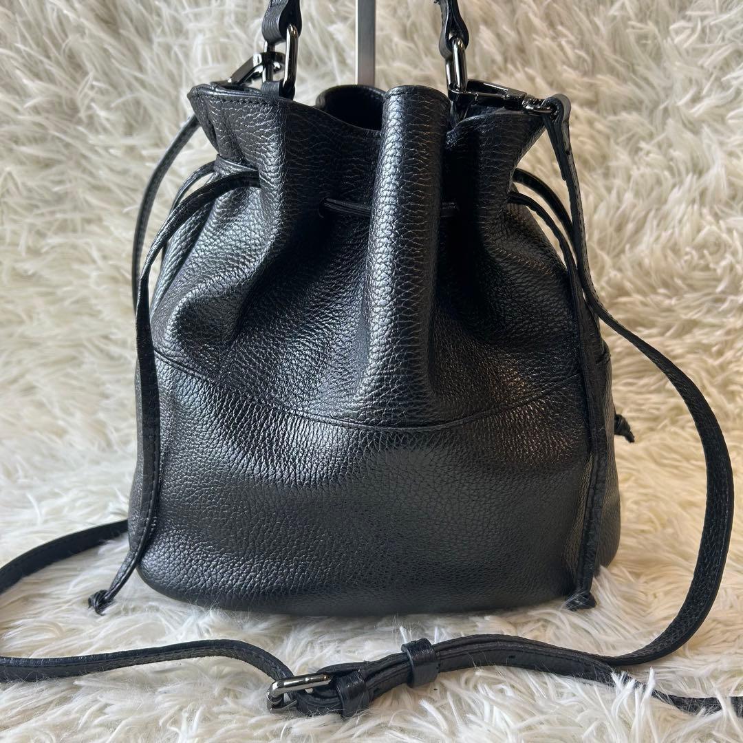 極美品　BEAUTY&YOUTH レザーショルダーバッグ巾着バッグ　黒　2way