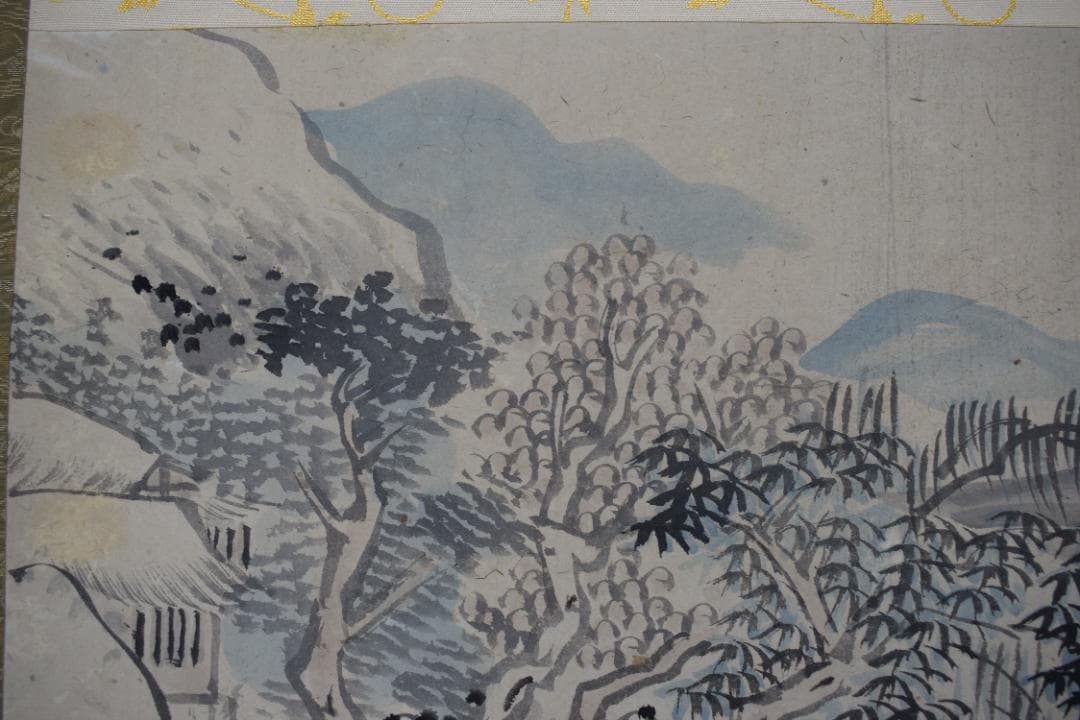 【真作】福田半香/秋湖独釣図/秋景山水図/横物/掛軸☆宝船☆Y-906　JM