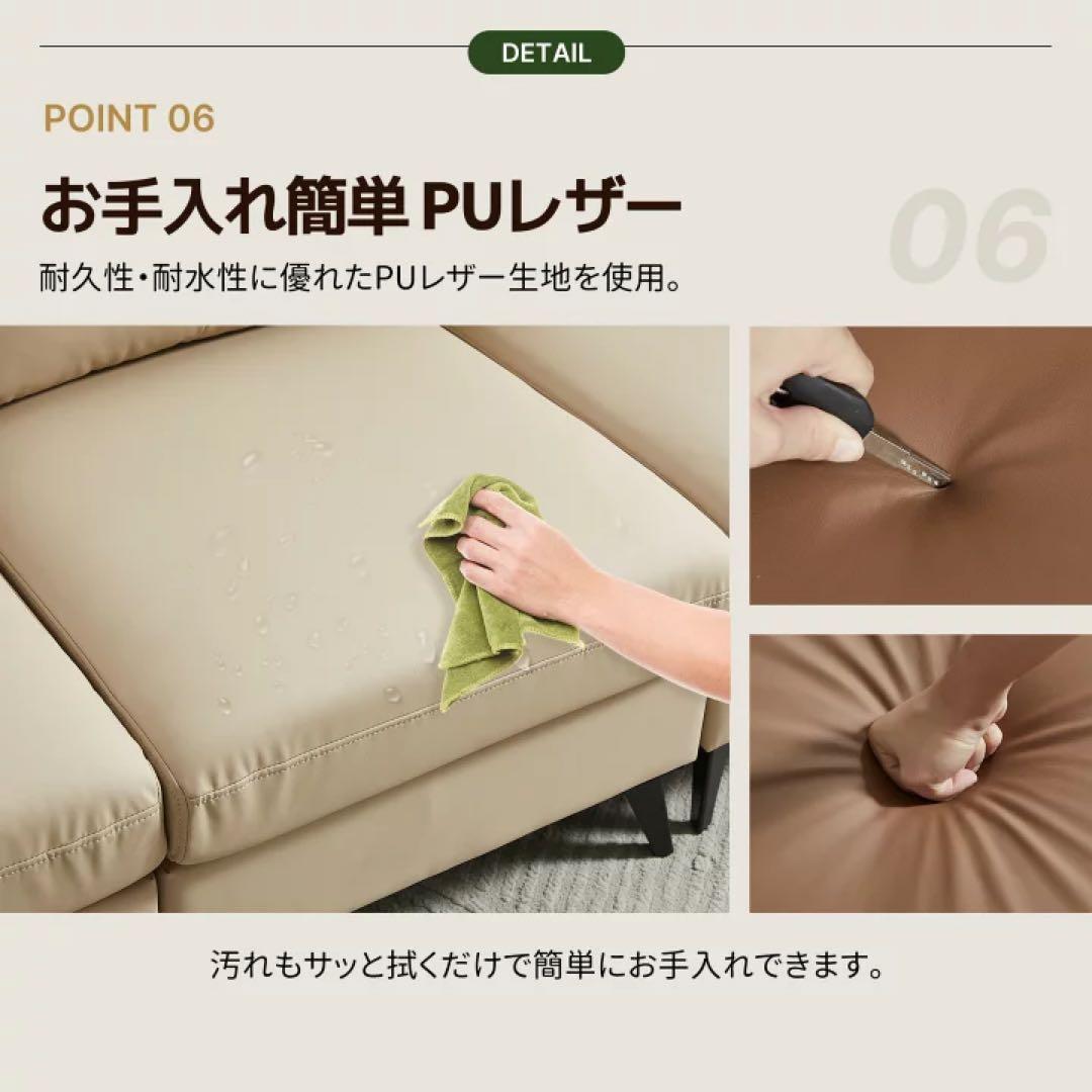 ライトグレー PUレザーソファ 3人掛け　ローソファ　ソファベッド