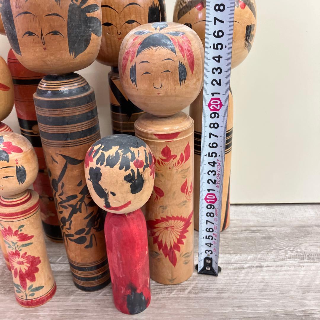 D-3 昭和レトロ 木製 こけし 小芥子 9体セット まとめ売り 日本人形