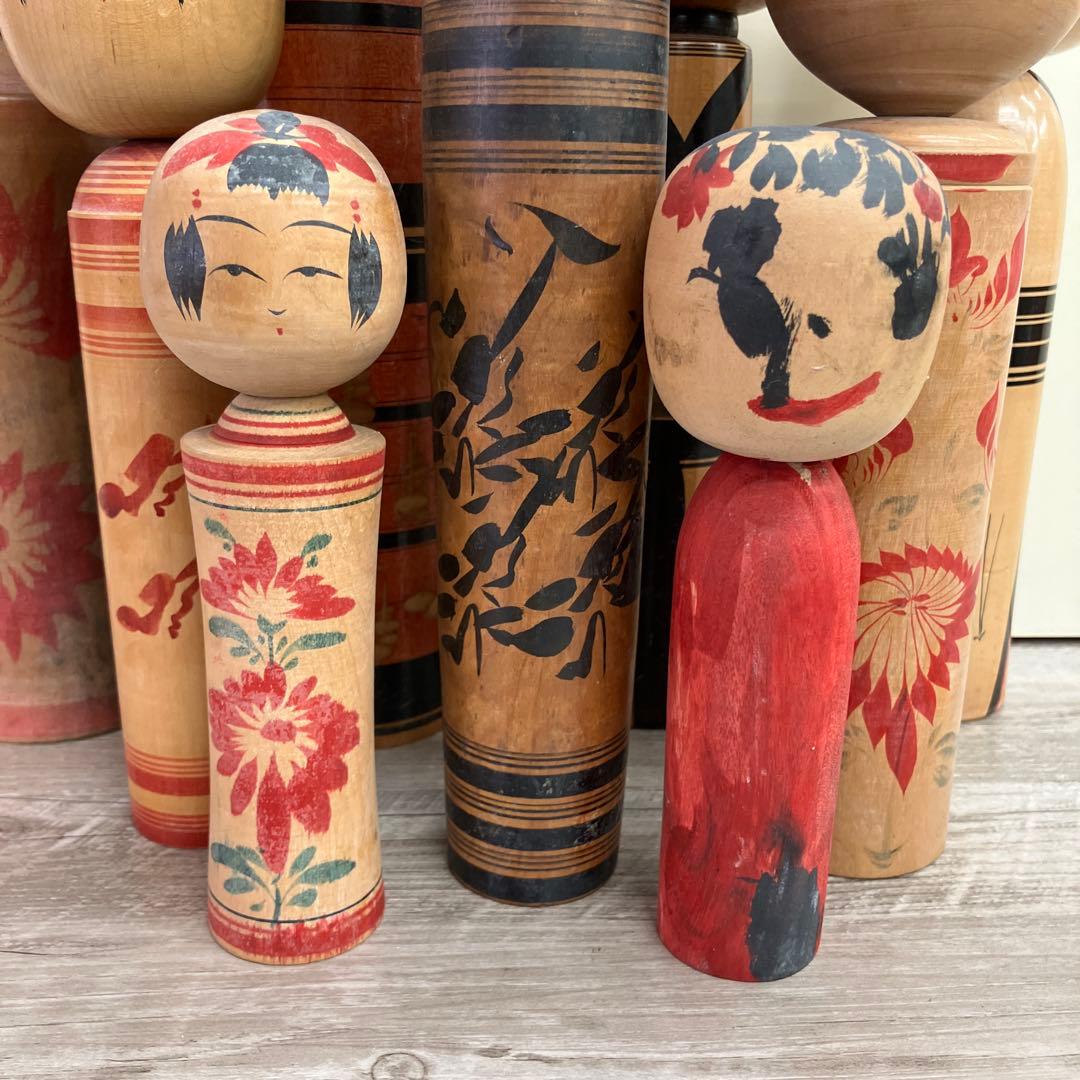 D-3 昭和レトロ 木製 こけし 小芥子 9体セット まとめ売り 日本人形