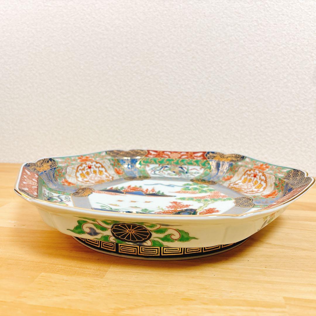 有田焼　幸楽窯　錦色絵山水尺盛皿　31cm