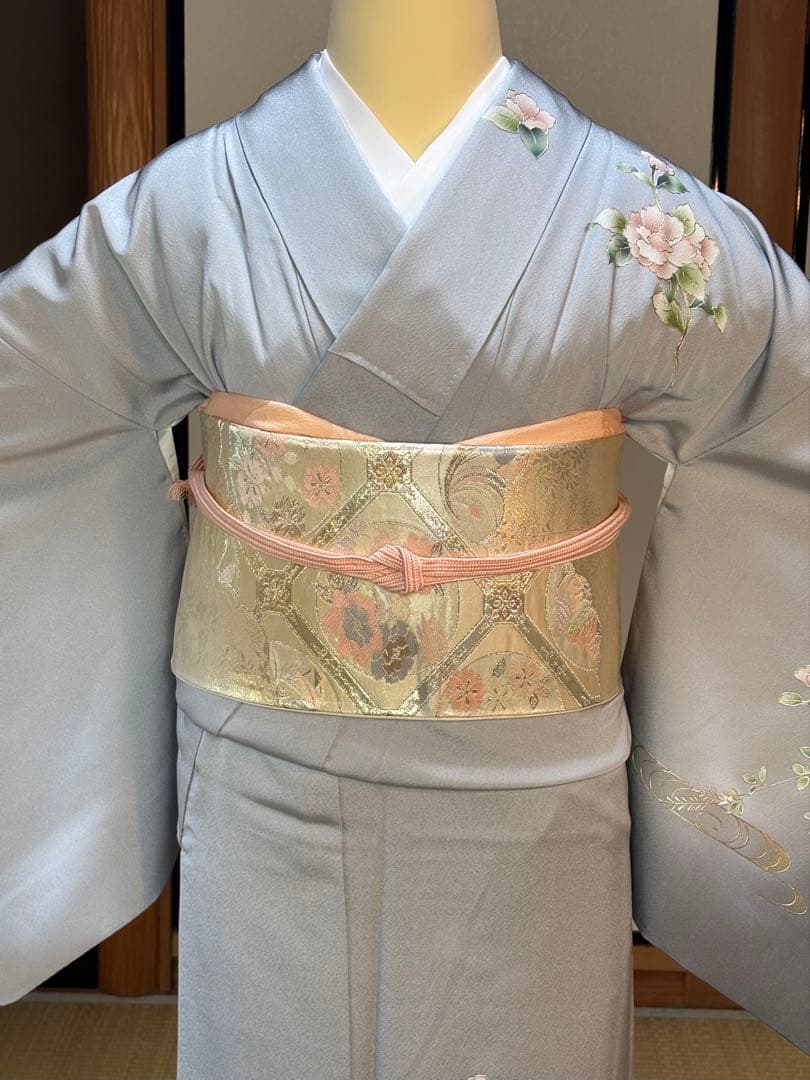 正絹訪問着4点フルセット 訪問着　袋帯　帯締め　帯揚げ