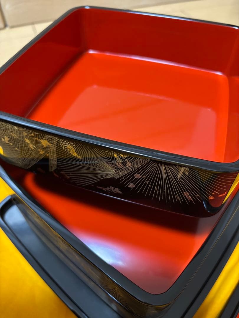 ３段重　輪島塗　沈金　招福枝　中谷耕一