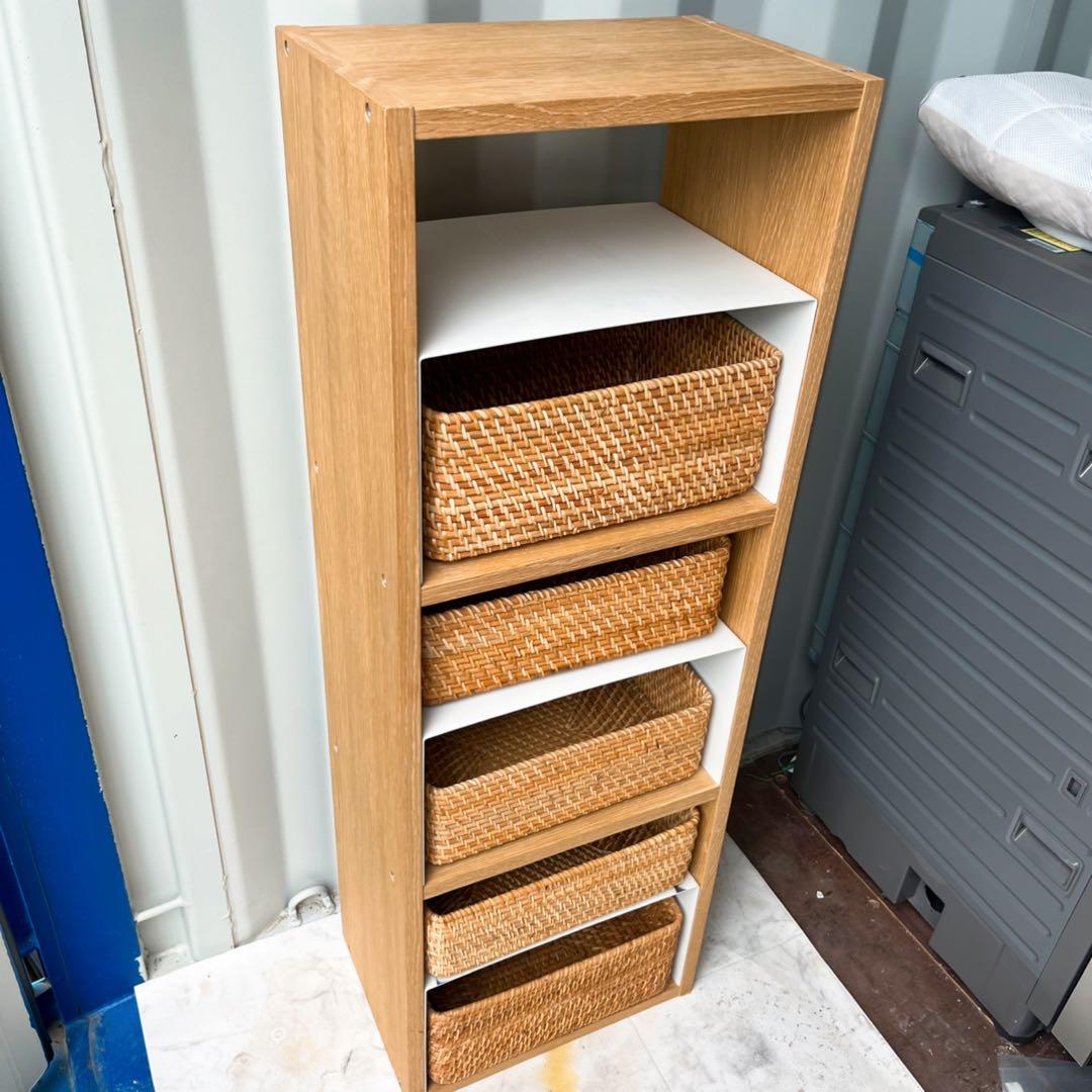 取付無料！無印良品 スタッキングシェルフ 3段 コの字棚・ラタン引き出し付き✨