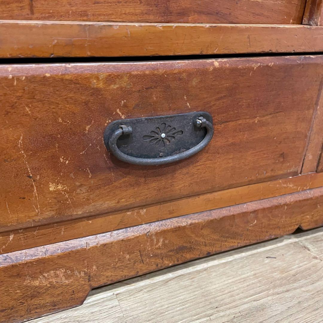 当時物　昭和レトロ　本棚　ガラス棚　ダイヤガラス　木製　アンティーク　無垢