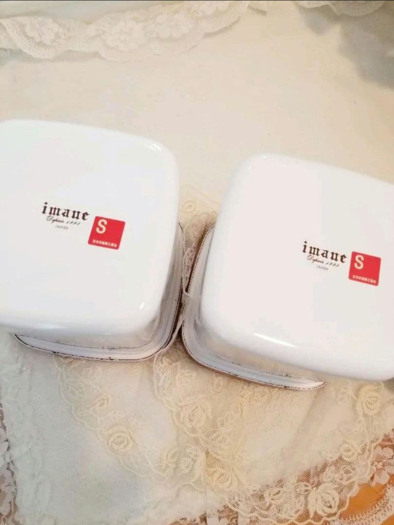 イマン imane ビビアンピンク 四角木蓋キャニスター2個セットホーロー
