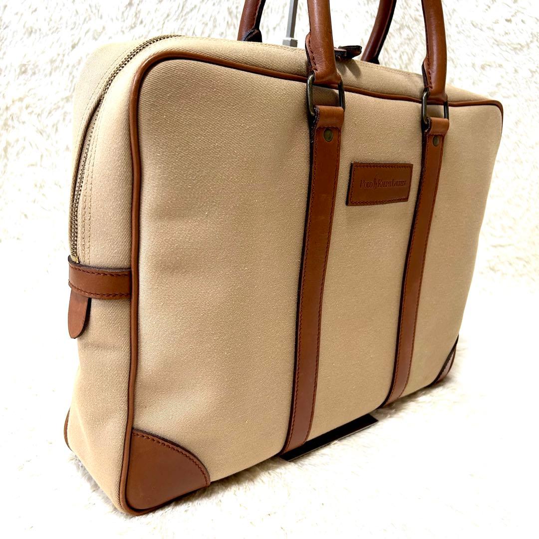 希少✨ポロラルフローレン　ビジネスバッグ サファリシリーズ コットンツイル　牛革