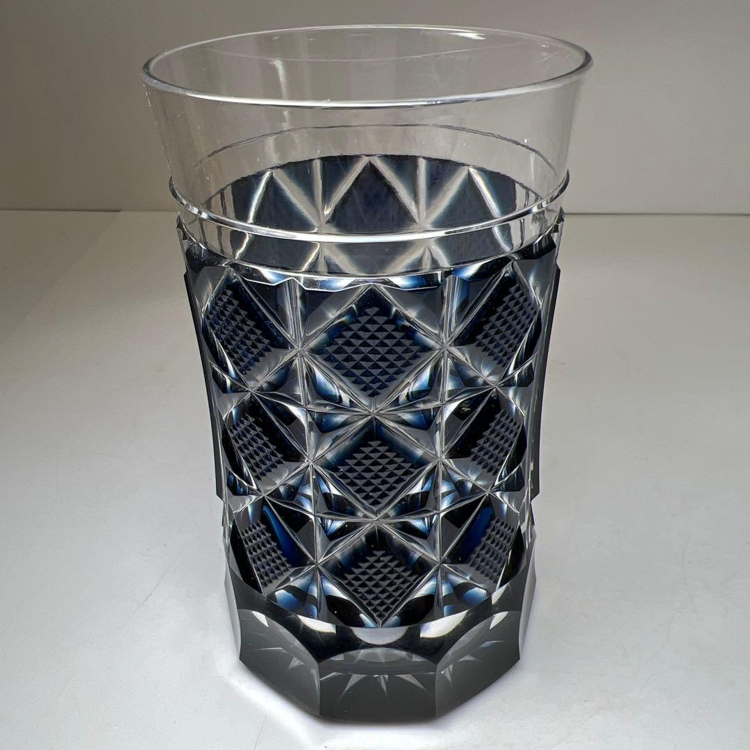 薩摩切子　島津磯斉　色被せ切子ガラス　タンブラー　共箱　東Y7-1205☆2F