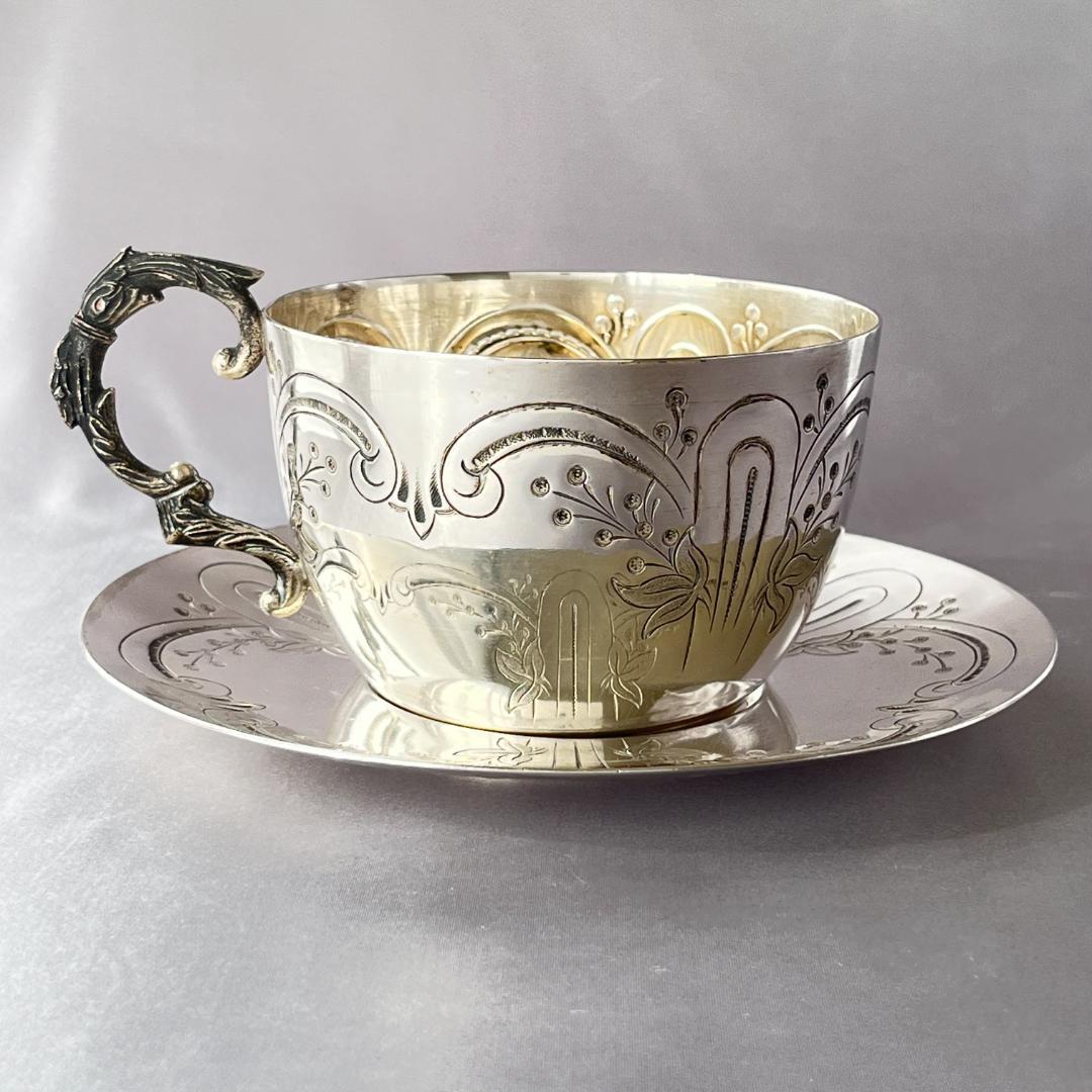 【仏蘭西】アールヌーボー カップ＆ソーサー 【シルバープレート】